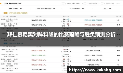 拜仁慕尼黑对阵科隆的比赛前瞻与胜负预测分析